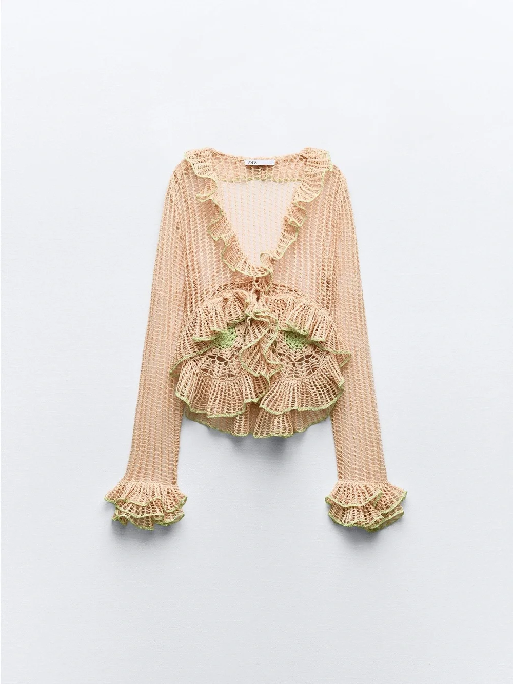 ZARA Woven Ruffle Raffia Women's Top